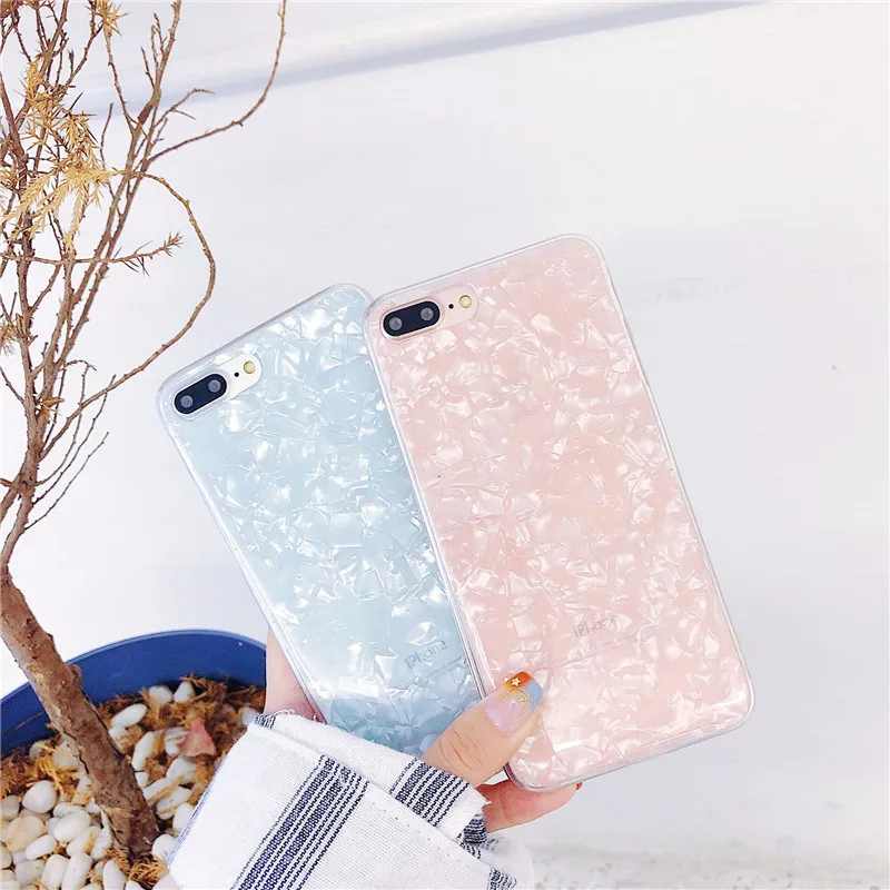 PIXIU Glitter Candy Color Pink White Phone Case Bling Conch Shell Epoxy Silicone Soft TPU Cover For iPhone 6 6S 7 8 Plus X |