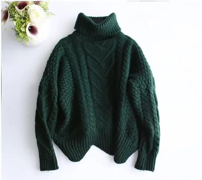 Утолщенный женский свитер осень зима корейский стиль свободный твист вязаный короткий дизайн пуловер Водолазка Черный Коричневый Женский - Цвет: f