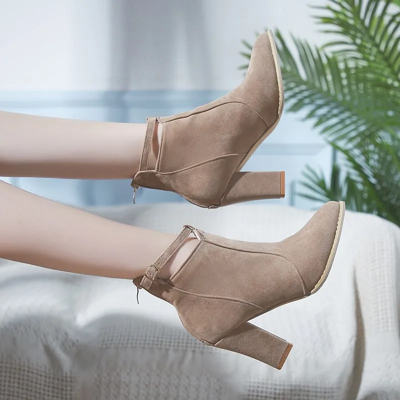 

Woman Boots 2019 Autumn Winter Shoes Wedges Boot High Heel Suede Boots Women Black Booties Pointed Toe Ladies Shoes Botas Mujer
