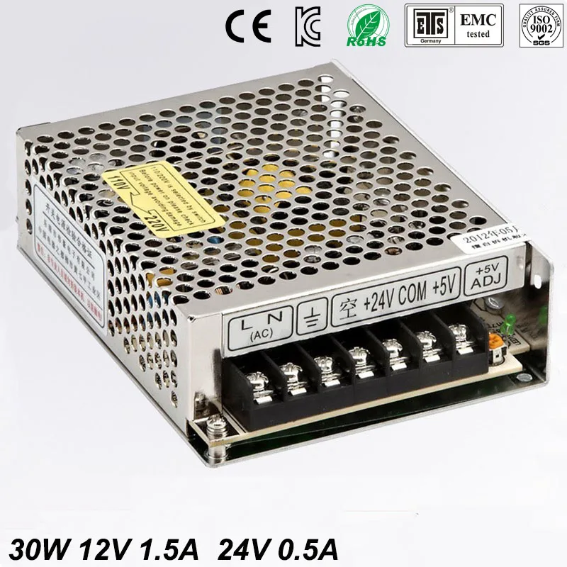 

D-30 C12V 1.5A 24V 0.5A Ultra mince double sortie alimentation pour LED light Strip SMPS 90 V - 264 V AC entree 12V 24 V sortie