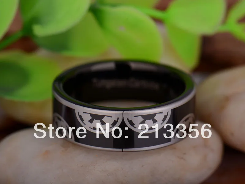 

Free Shipping UK Russia Brazil USA Hot Selling 8MM Black Pipe Star Wars Galactic Empire Men's Lord Tungsten Carbide Wedding Ring