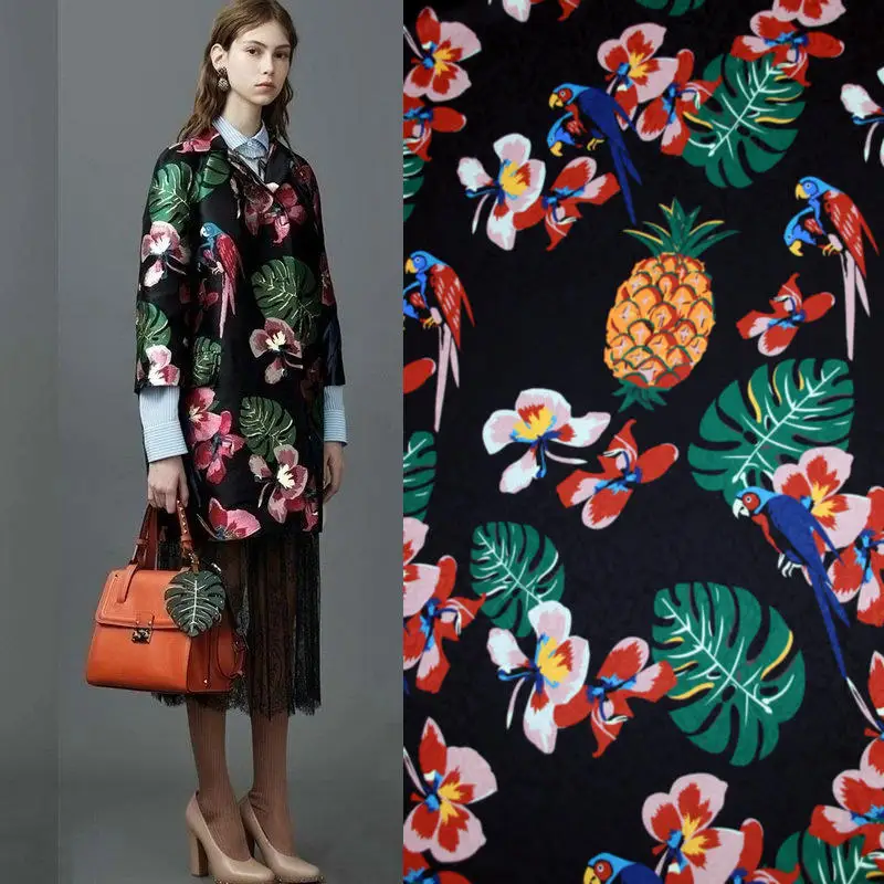 

Autumn and winter fabric new jacquard fabric pineapple parrot printing dress skirt fabric handmade DIY dress cloth wholesale