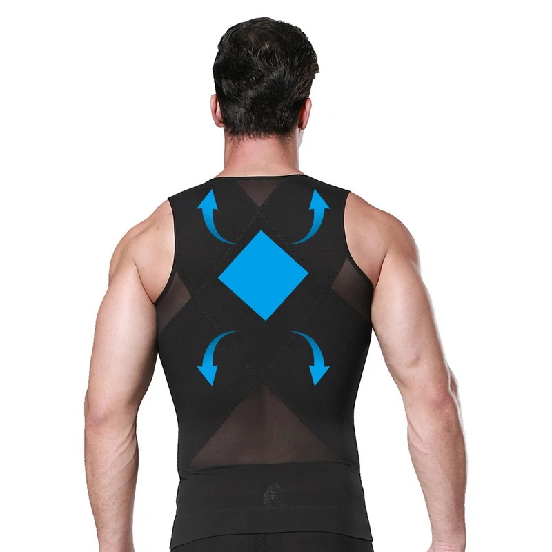 MJARTORIA Men's Compression Shirt Chest Slimming Body Shaper Undershirt Breathable Quick Dry Sports Moulding Grenadine Tank Top