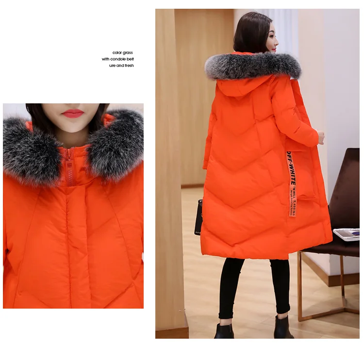 Jacket Womens Winter Long Cotton Padded Jacket Elegant Fur Collar Hooded Coats For Female 2018 New Plus Size Loose Overcoats LZ960 (36)