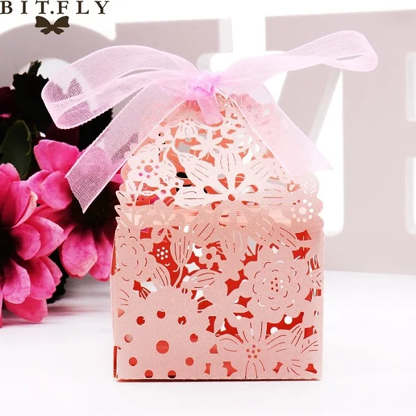 50 шт. бумажная коробка для конфет Лазерная резка цветы подарочные коробки для кексов для фестиваля банкета украшения вечерние принадлежности подарочные украшения - Цвет: pink