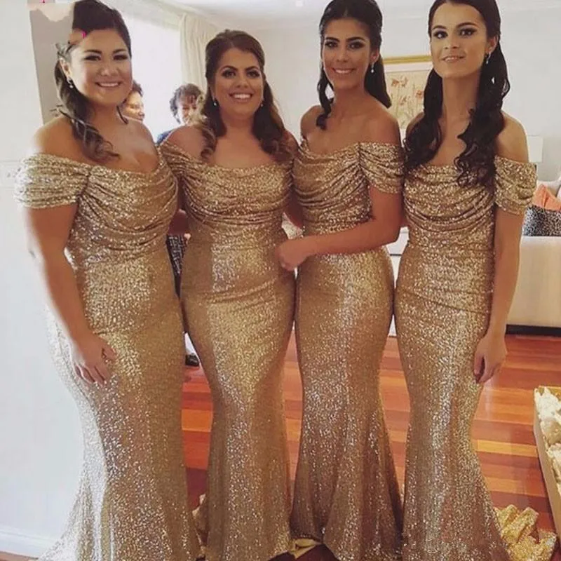 

Sparkle Bridesmaid Dresses For Women Mermaid Off The Shoulder Sequins Long Cheap Under 50 Wedding Party Dresses