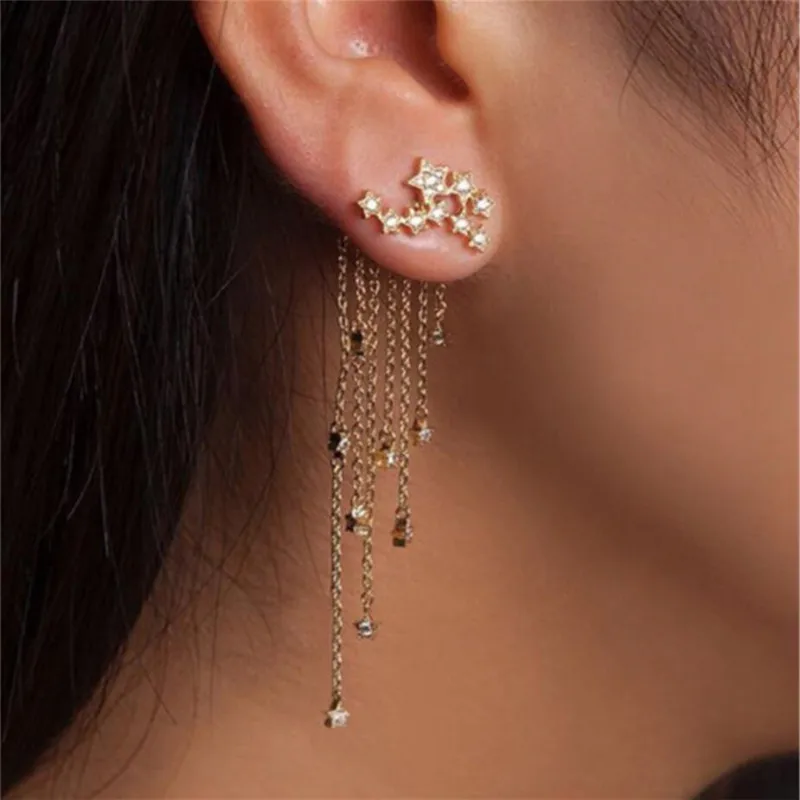 

Fashion Simple Shinning Fairy Girl Star Tassel Ear Female Gold color Dangle earrings For 2019 Woman Christmas Gift