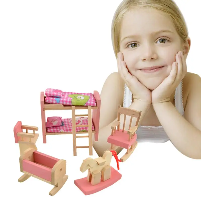 Милый деревянный кукольный набор мебели двухъярусная кровать кукольный домик Миниатюрный Забавный Деревянный Кукольный Аксессуар для детей ролевые игры игрушки деревянные игрушки