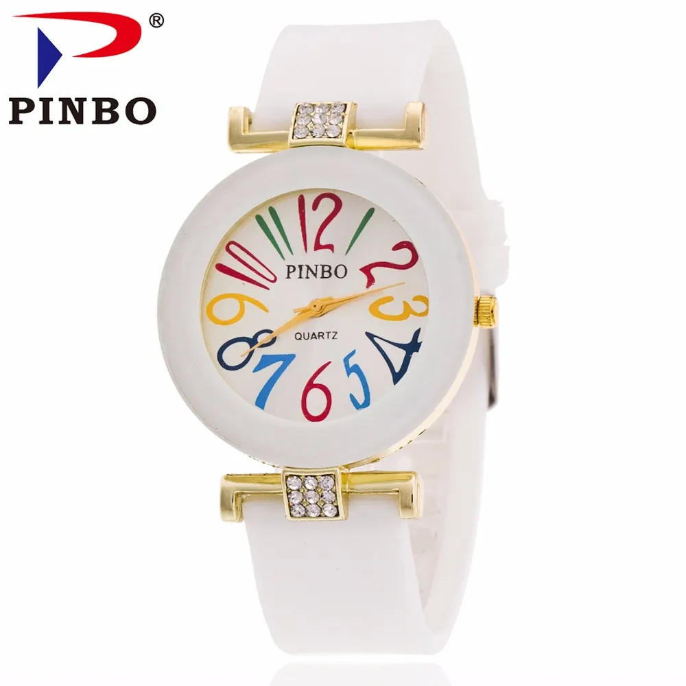 Модный бренд pinbo большие цифры золотые повседневные кварцевые часы женские хрустальные силиконовые гелевые Часы Relogio Feminino часы Горячая