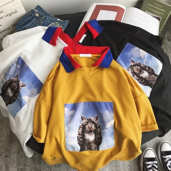 

Loose T-Shirt Women Cotton Summer Print Ulzzang Harajuku Korean Style White T Shirt Kawaii Tshirt Feminina Vogue Streetwear 5H87