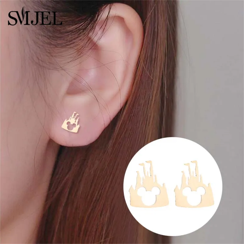 SMJEL Korean Stainless Steel Earrings for Women pendientes hombre Flower Small Earrings Studs Birthday Gifts Wholesale