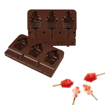 

3 Cavity Silicone Ice Cream Mold Handmade Cupcake Candy Lollipop Popsicle Mould Fondant Cake Decoration Tool Cream Cake Molds
