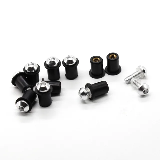 Viti Alluminio Nero Moto Kit 10 Bulloni M5 Per Carenatura Moto - Viti Parabrezza Con Wellnuts E Chiave Brugola, Colore Nero Viti Per Carenatura Moto - Foto 2