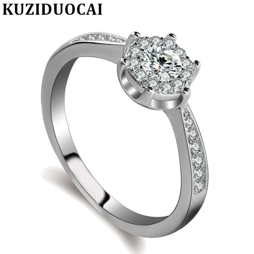 

Kuziduocai New Fashion Jewelry Stainless Steel Dense Inlaid Zircon Round Wedding Rings For Women Girl Anillo Anel Bague R-217