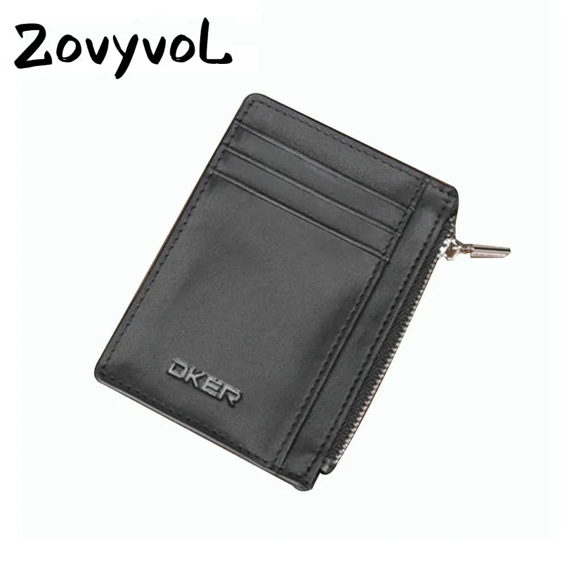 

ZOVYVOL 2019 Genuine Leather Card holders Black Mini Men Wallets Zipper Wallet Business Coin Purses Big Capacity Card Holder