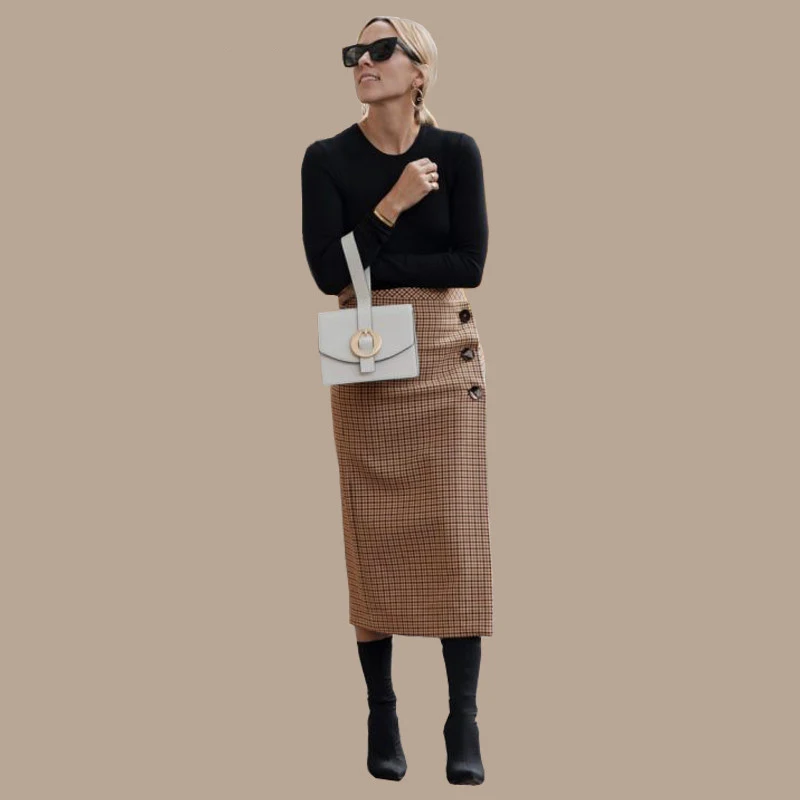 AEL Retro Female Hight Waist Asymmetry Woolen Midi Skirt Wrap New Plaid Women Clothing Vintage Fashion Jupe Longue Femme Slim AEL Retro Female Hight Waist Asymmetry Woolen Midi Skirt Wrap New Plaid Women Clothing Vintage Fashion Jupe Longue Femme Slim