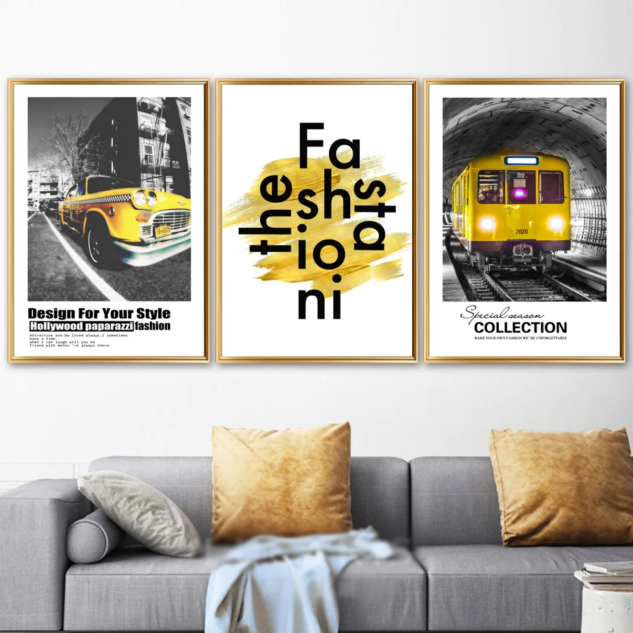 

Yellow Fashion City Landscape Quote Canvas Painting Wall Art Print Nordic Poster Wall Pictures For Living Room Home Office Decor