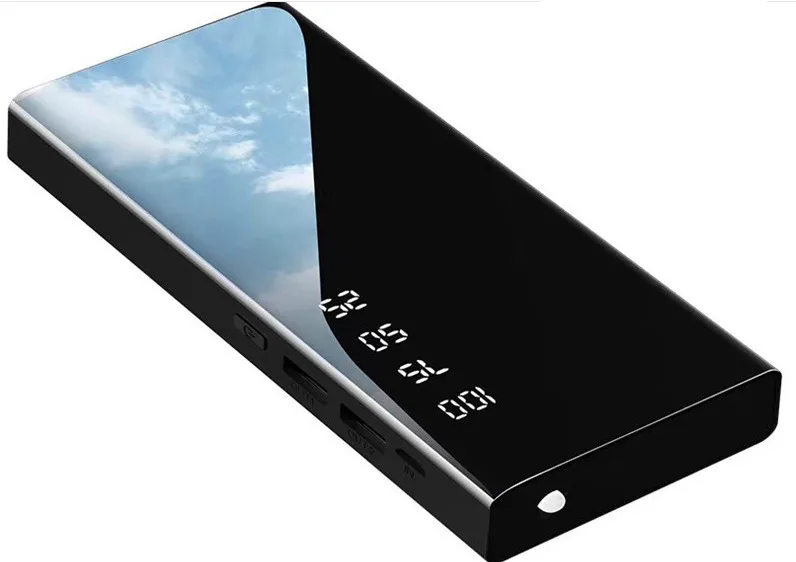 Горячее предложение, зеркальный внешний аккумулятор, зарядное устройство, 30000 мА/ч, LCDDual USB внешний аккумулятор для xiaomi iPhone X 8 7 6s huawei p20 lite - Цвет: Black
