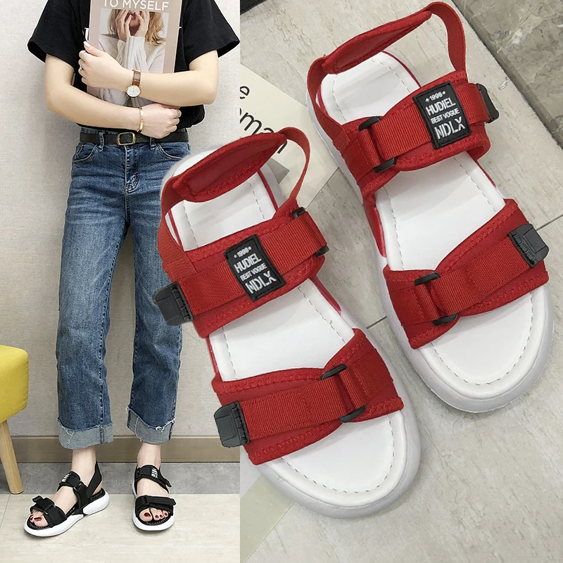 HKJL Chunky sandals for women 2019 new Korean version platform flat bottom simple joker sports web celebrity shoes A349