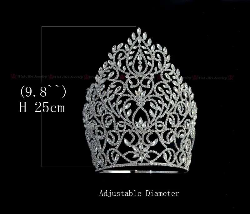 Высокие большие короны горный хрусталь Кристалл Регулируемый оголовье для конкурса или свадебные украшения для волос королева победитель тиары ручной работы