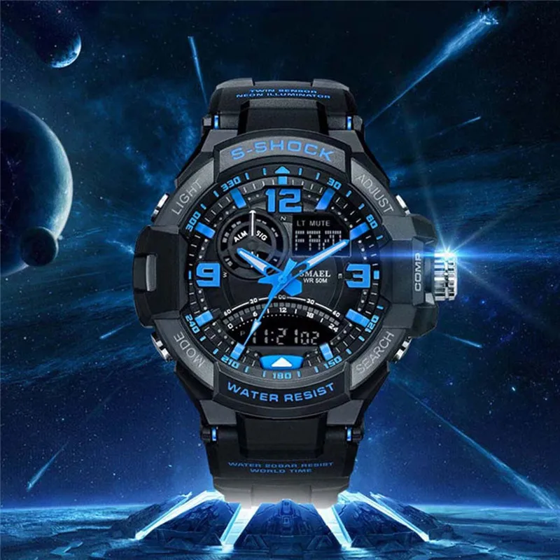 

Luxury Relogio Digital Watches Outdoor Sports Waterproof LED Mens Watches Cold Light Double Display Luminous Electronic Watch YD