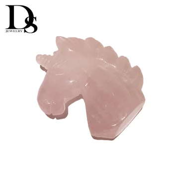 

DS 2" Natural Rose Quartz Unicorn Reiki Healing Crystal Figurine Hand Craft Carved Crystal Statue Decoration