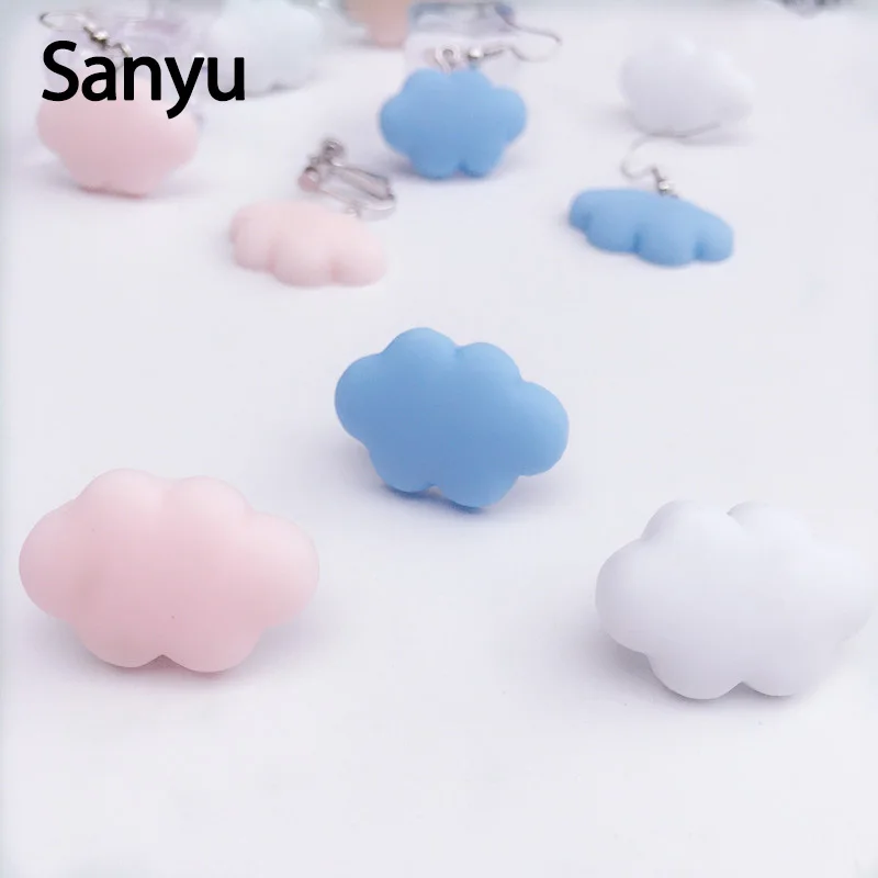 

Fashion Lovely Blue Pink White Cloud Shape Stud Earrings for Women Girls Trendy Cute Simple Korean Style Light Color Brincos