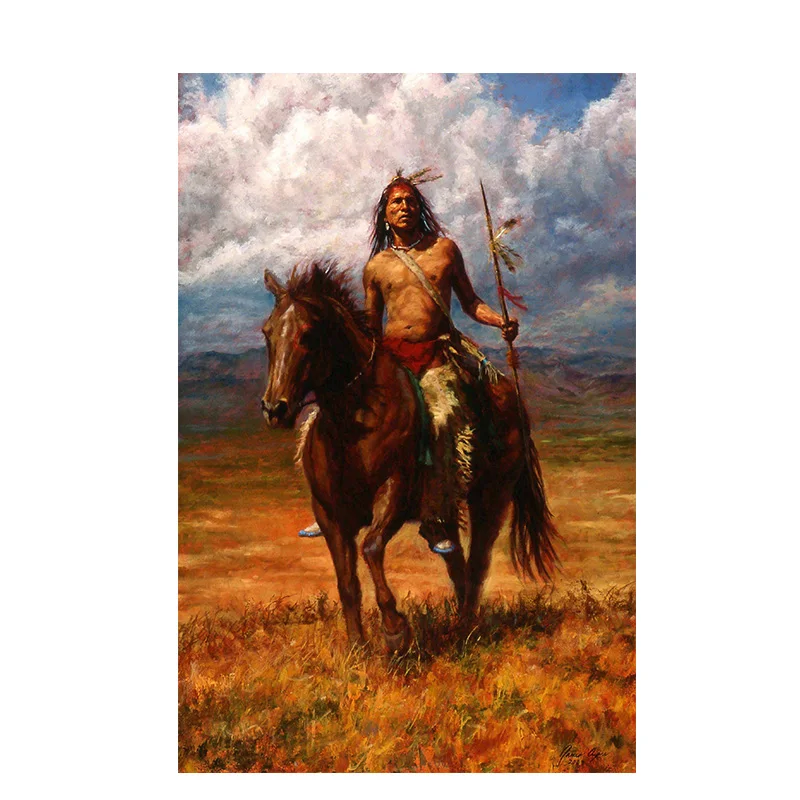 Native Indian Landscape Oil Painting Printed on Canvas 