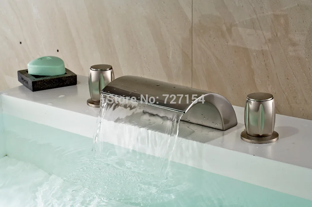 

Free Shipping! A Grade Bathroom Basin Faucet Deck Mounted Sink Mixer Dual Handle Nickel Brushed