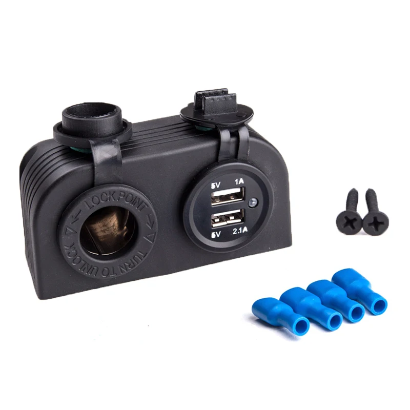 

12V/24V Auto Cigarette Lighter Socket Dual USB Car Charger Power Adapter Waterproof Splitter Phone Charger for Motorbike
