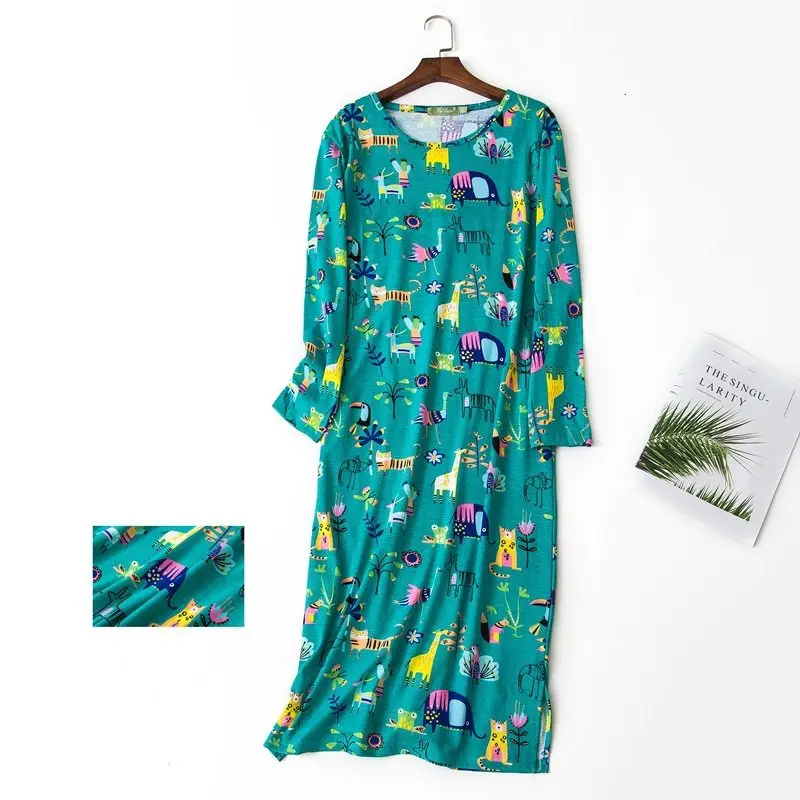

2019 Spring XXL Sleepshirt Girl Casual Cartoon nightgown Women Cotton nightdress Female long sleeve O-neck collar sleeping dress