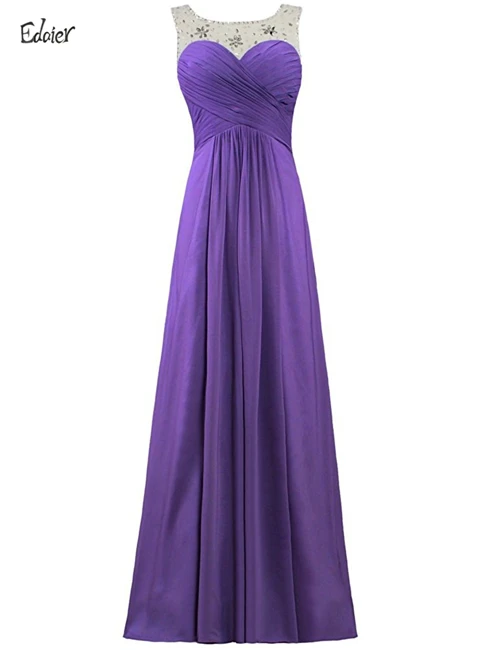 Элегантные платья подружки невесты трапециевидной формы с рукавами-крылышками и кристаллами на шнуровке, розовые, фиолетовые, мятно-зеленые шифоновые длинные свадебные платья - Цвет: Purple