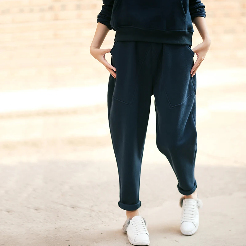 

K3702 Artistic big size adds the warm fleece sports leisure pants harem pants