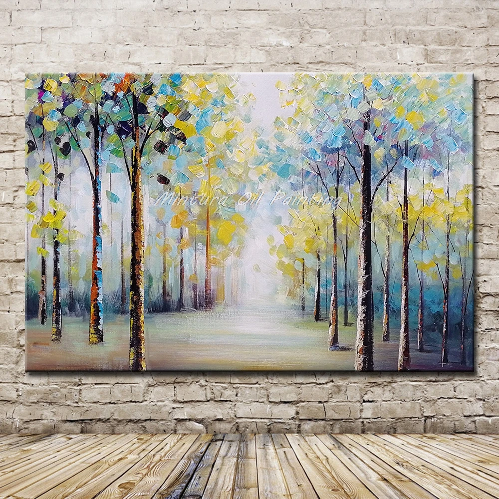 Mintura Art Large Size Hand Painted Trees Landscape Oil Painting on