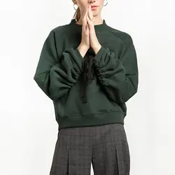 2018 Kawaii Весна Для женщин толстовки Зеленый Толстовка Женская зимняя обувь Теплые разрез корейский свитер с длинным рукавом джемперы