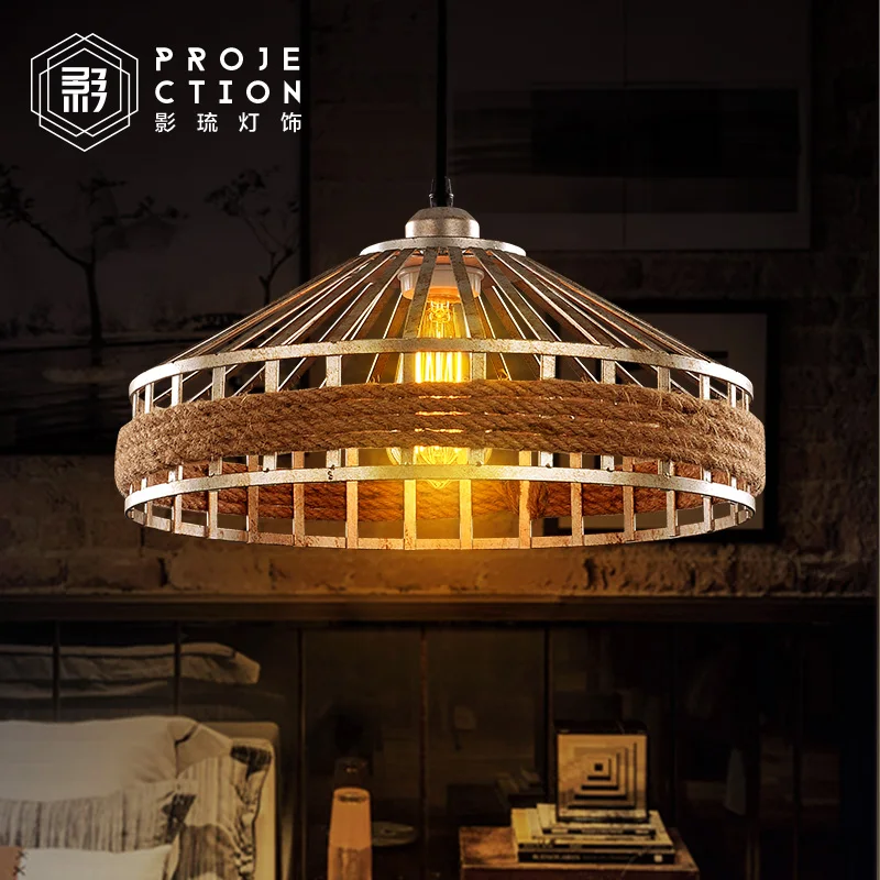 

American country retro hemp rope industrial vintage wrought iron pendant lamp