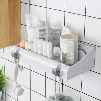 

A1 Bathroom shelf plastic storage rack free punching toilet wall hanging strong suction cup rack with hook wx8211445