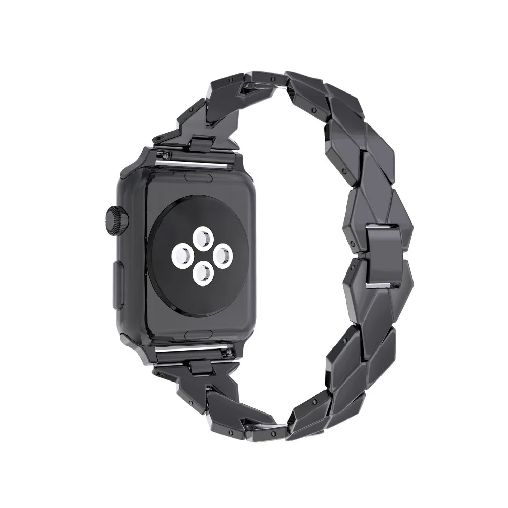 Для apple watch ромбовидной серебро/черный металлический ремешок для наручных часов, Нержавеющая сталь ремешок для apple Watch 1/2/3/4/5 38 мм/42 мм/40 мм/44 мм