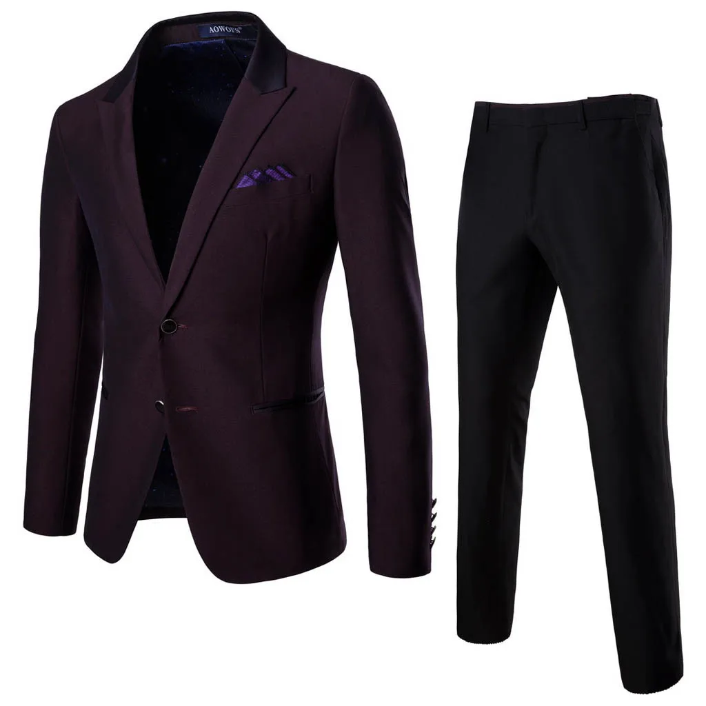 

2019 Casual Solid Red Black (jackets + Pants) Men Groom Suit Sets Dress Brand Blazer Party Luxury Clothes Costume Homme Terno 2#