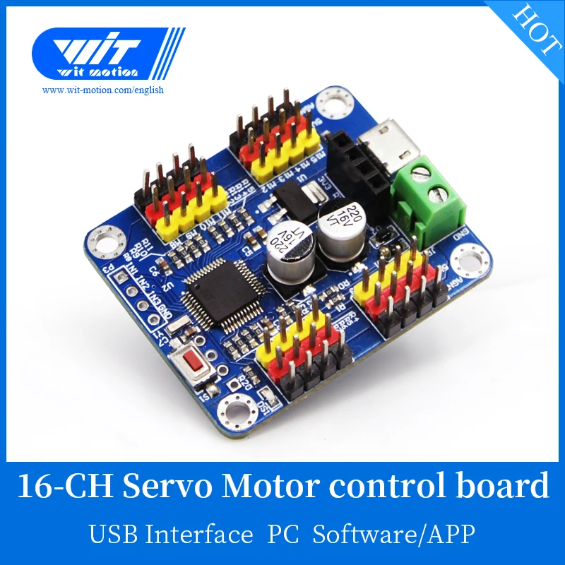 

WitMotion 16 Channel Bluetooth PWM Servo Driver Controller Board Module PCB Steering Gear For SG90 MG995 Arduinos And more