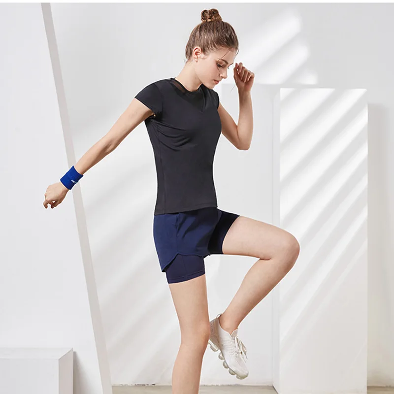 Женский топ для бега, спортивные футболки, короткий рукав, для спортзала, Женская Сексуальная рубашка, для фитнеса, тренировок, спортивная рубашка