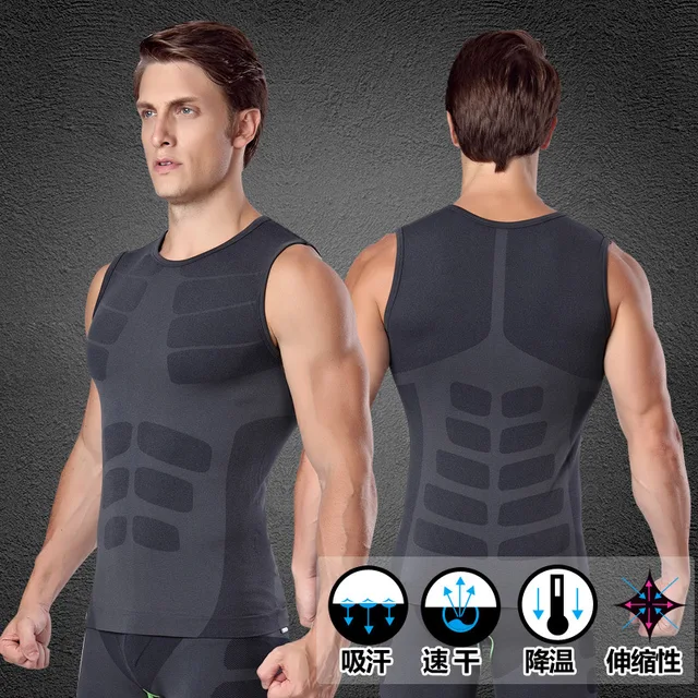 Quickly Dry Mens Running Shirts Compression Tight Gym Tank Top Fitness Sleeveless T-shirts Sport Basketball Running Vest MA16 2