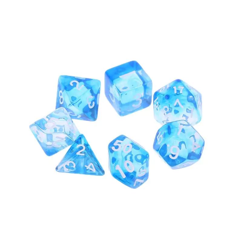 7 шт. прозрачные двухсторонние игральные кости D4 D6 D8 D10 D12 D20 подземелья и дракон D& D RPG поли настольная игра набор - Color: Blue