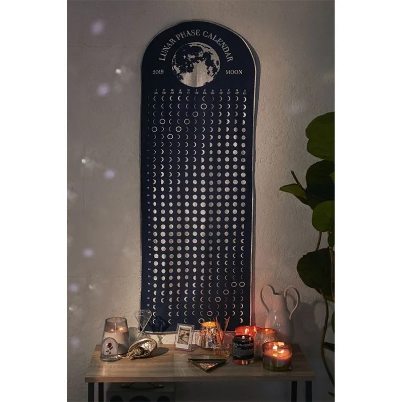 

2019 Lunar Phase Calendar Wall Tapestry Mandala Moon Hippie Boho Wall Hanging Tapestry Wall Fabric Farmhouse Living Room Tapiz
