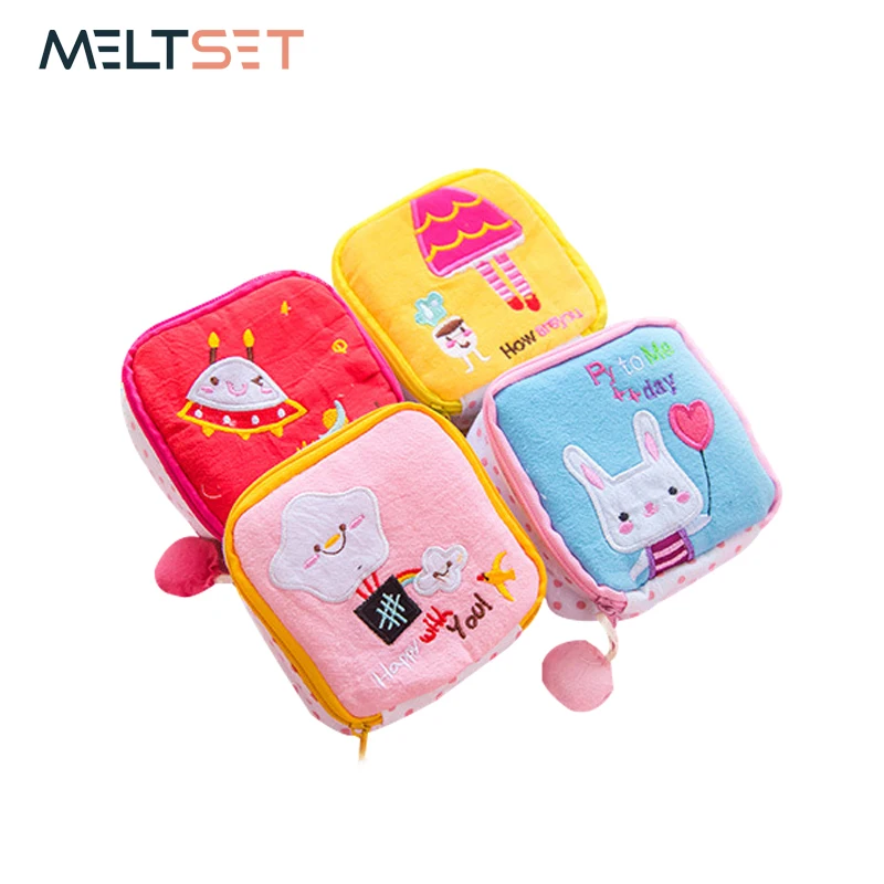 

Cute Cartoon Sanitary Napkin Bag Mini Pouch Small Women Cotton Bag Girl Sanitary Pad Storage Bag Coin Cash Storage Bag Organizer