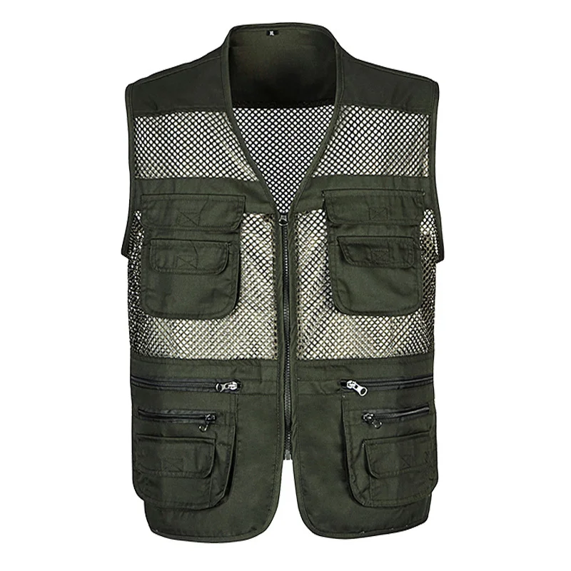 Летняя обувь для прогулок из сетчатого материала с несколькими карманами жилет Для мужчин тонкие дышащие классический жилет репортера съемки без рукавов куртка - Цвет: Army Green Vest