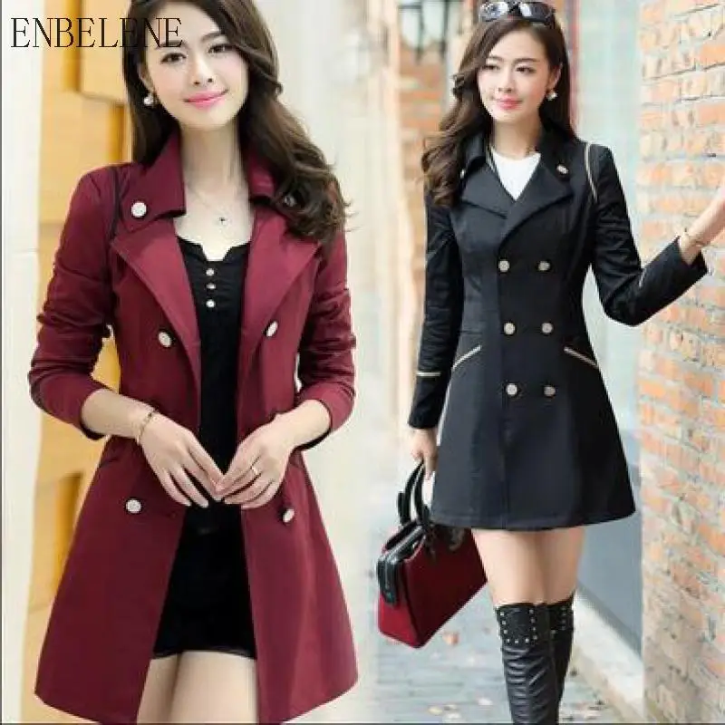 

Spring Autumn Female Overcoat Black Green Khaki Polyester Turn-down Collar Double Breasted Slim Ladies Long Trench coat GH386