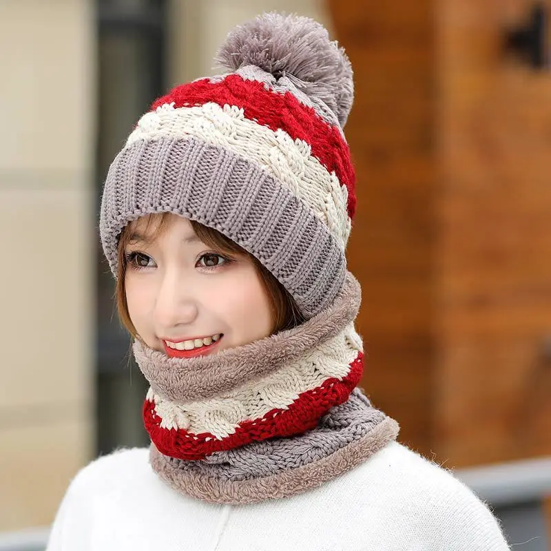 simple Balaclava Women's Knitted Hat Scarf Caps Neck Warmer Winter Hats For Men girls Skullies
