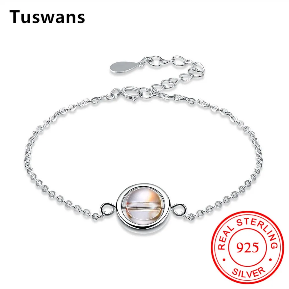 Round Rotary Bead Silver Bracelet For Women 925 Sterling Silver Orange