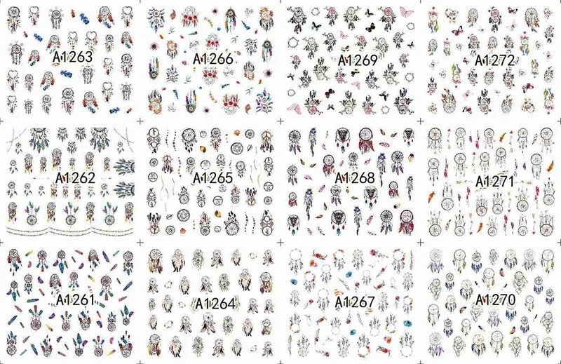 12 sheets lot water transfer nail art decorations stickers decals manicure nails supplies tool Cute animal cat dog rabbit - Цвет: A1261-1272